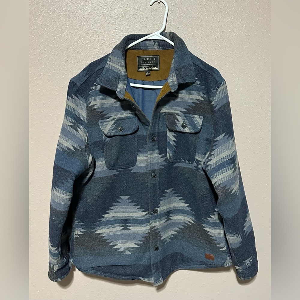 Western Print Jach's New York Men's Jacket Sz L.  Lined Wool Blend Blue Grey